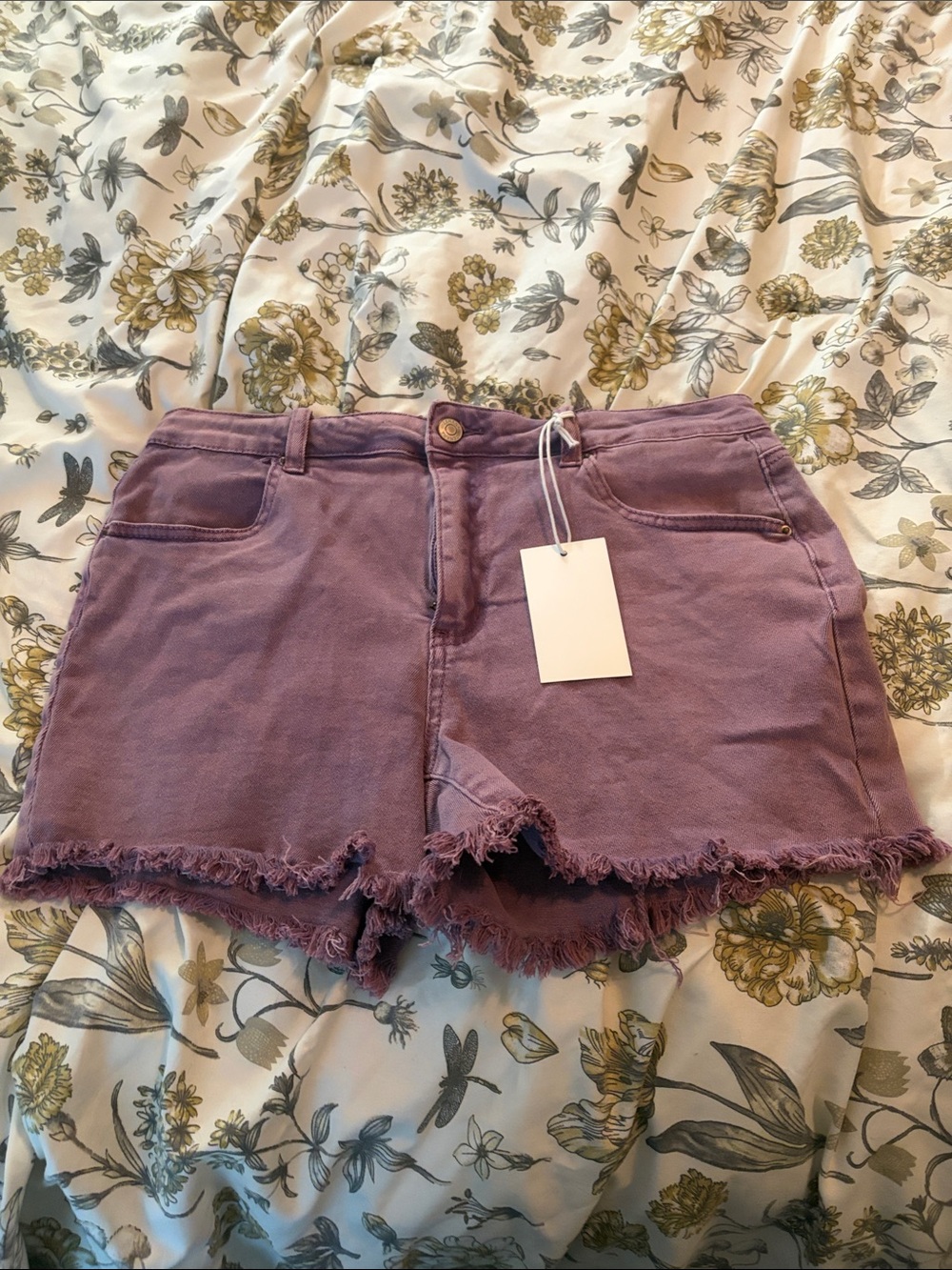 Zenana Outfitters Lavender Frayed Hem Jean Shorts